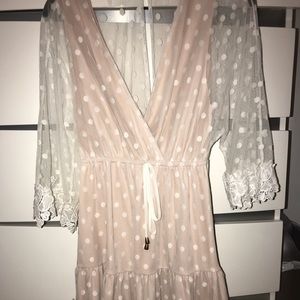 Nude and white lace dress